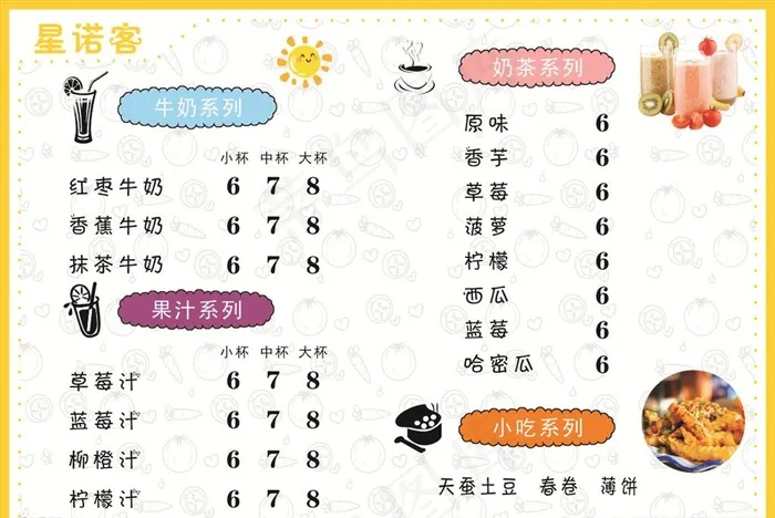 奶茶菜单图片(297X210)cdr矢量模版下载