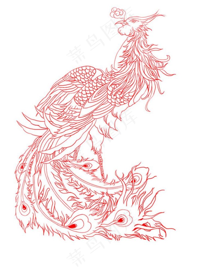 分层凤凰古典纹样线稿图图片