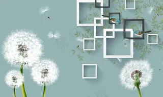 方格蒲公英背景墙图片