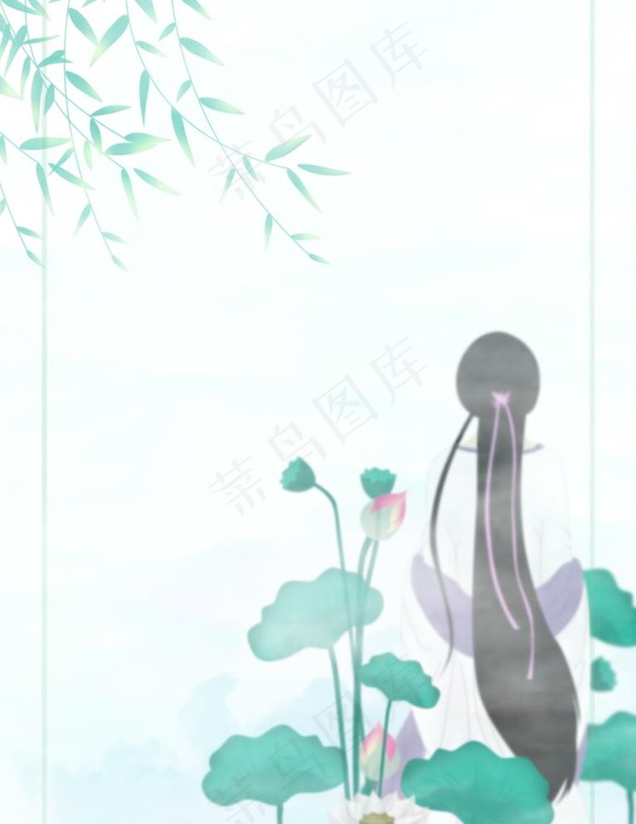 荷花柳絮背景图片psd模版下载