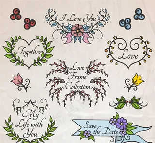 彩绘花草婚礼框架矢量图图片
