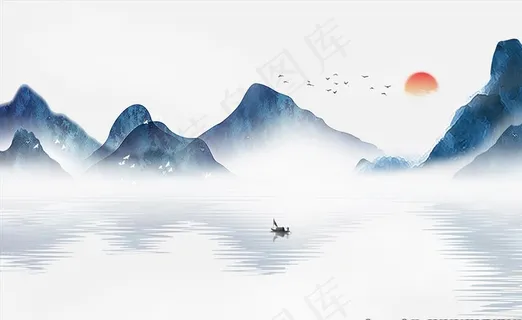 新中式意境山水背景墙装饰画图片