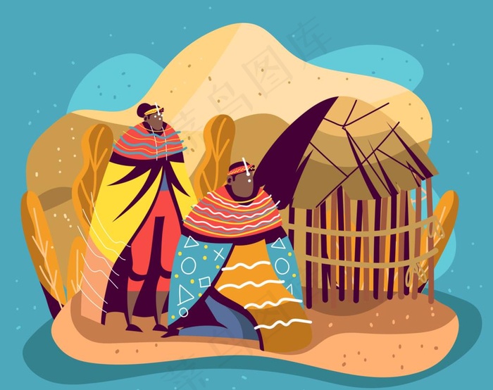 手绘两个男人插画设计图片