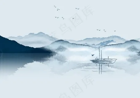 山水画水墨画背景墙图片