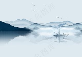 山水画水墨画背景墙图片