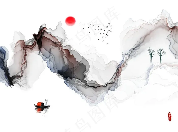 水墨山水 意境山水画图片(9071X6803(DPI:72))psd模版下载