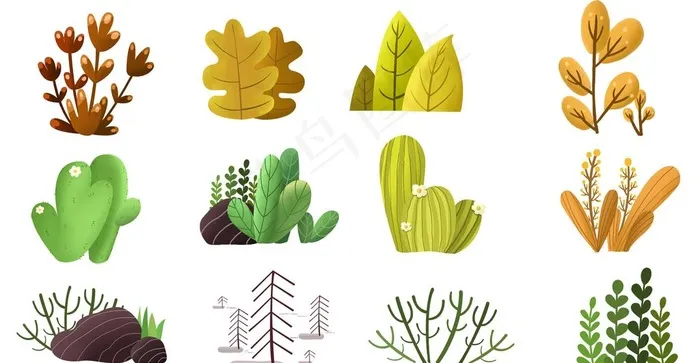 多肉植物手绘花草装饰图片psd模版下载