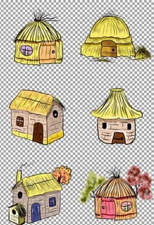 手绘茅草屋图片