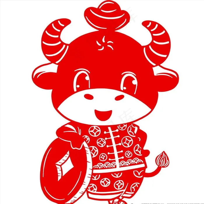 生肖牛剪纸图片psd模版下载