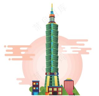 创意城市地标建筑物插画图片
