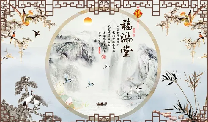 花鸟画 山水画 中式背景墙图片