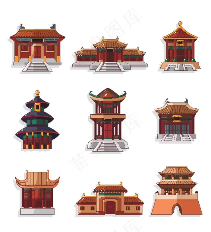 古代建筑图标图片ai矢量模版下载