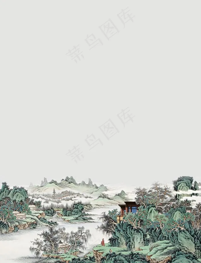 山水画图片psd模版下载