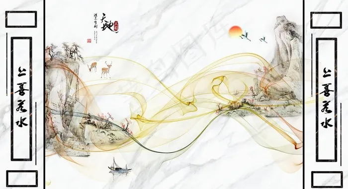 边框天地人和大理石电视背景墙图片(11339X6520(DPI:72))psd模版下载