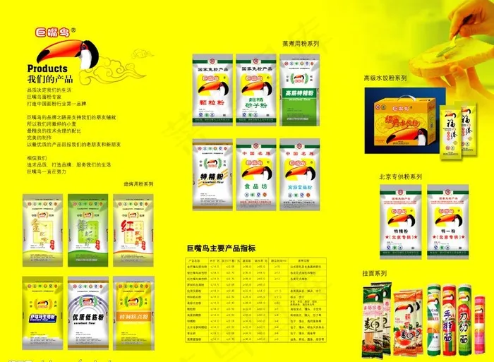 巨嘴鸟面粉2三折页图片psd模版下载