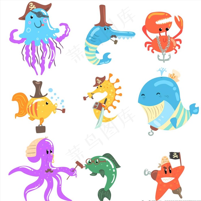 海洋生物图片ai矢量模版下载