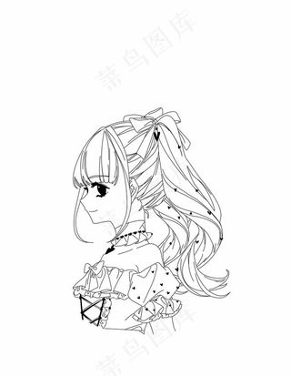 线条稿 动漫女孩 矢量图图片