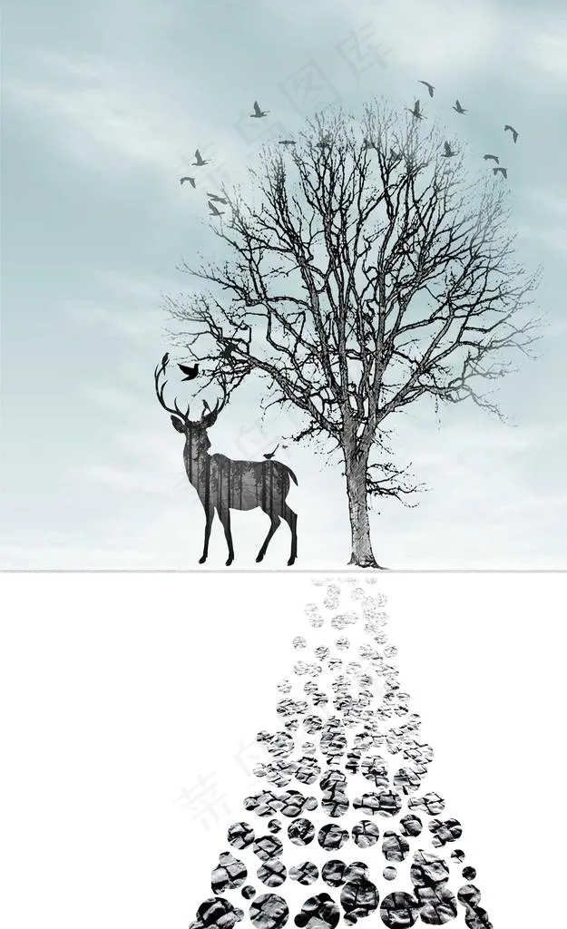 北欧小清新森林麋鹿动物装饰画图片