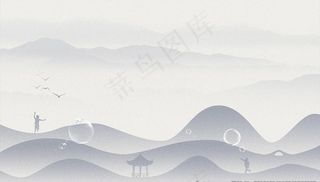 中式 孩子 背景 亭子 山禅图片