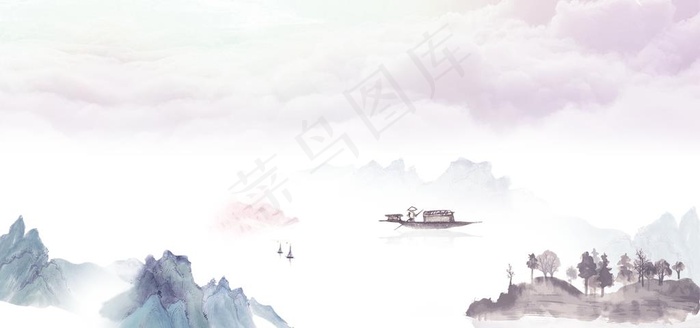 水墨山水装饰画图片(7087X3543(DPI:150))psd模版下载