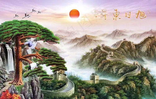 旭日东升背景墙图片