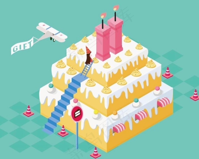 蛋糕2.5D插画图片