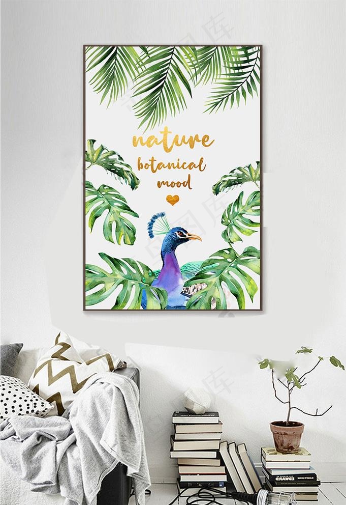 北欧风花卉装饰画手绘植物挂画图片