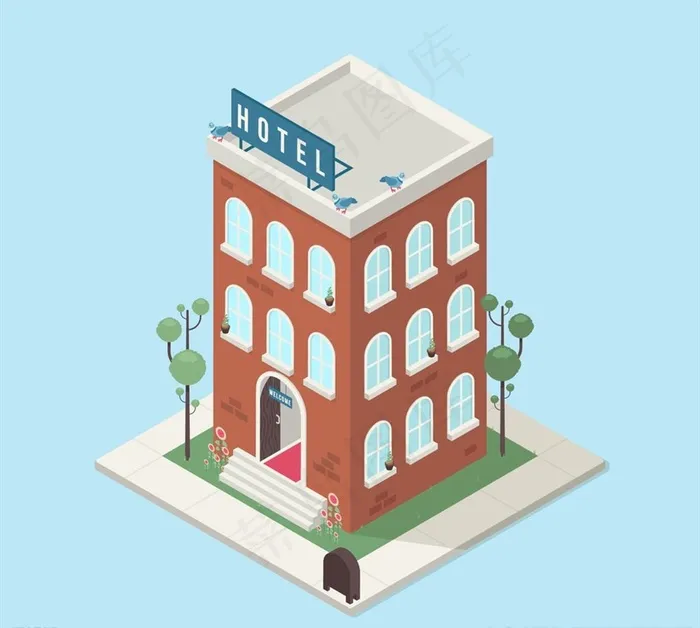 立体酒店建筑矢量图片ai矢量模版下载