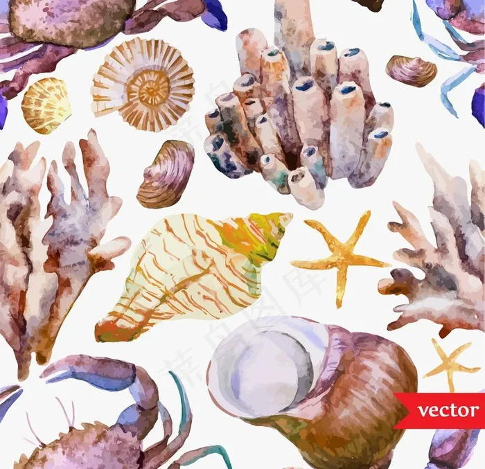 海鲜水彩插画图案图片eps,ai矢量模版下载