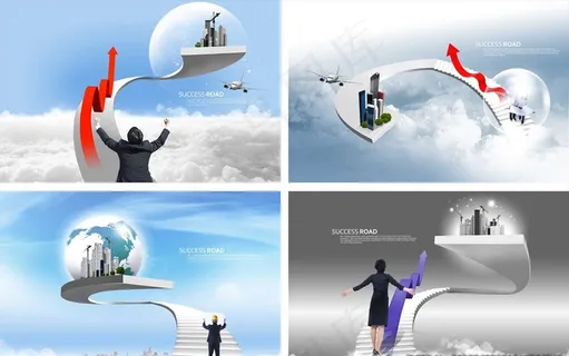 蓝天白云阶梯地球建筑背景图片