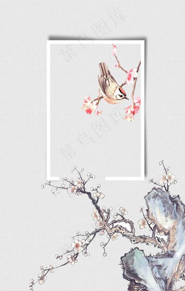 古风鸟花元素背景图片(3543X5315(DPI:150))psd模版下载