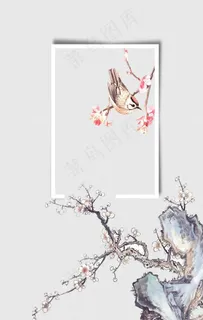 古风鸟花元素背景图片 古风鸟花元素背景图片