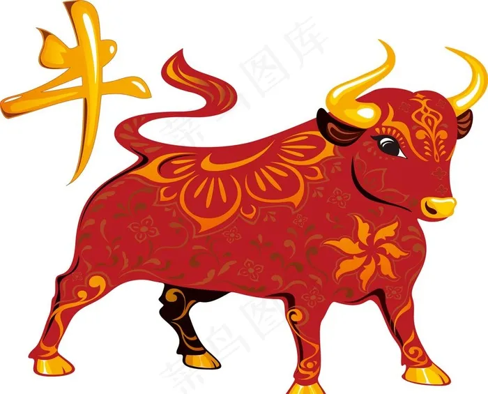 牛年中国风传统春节新年矢量素材图片