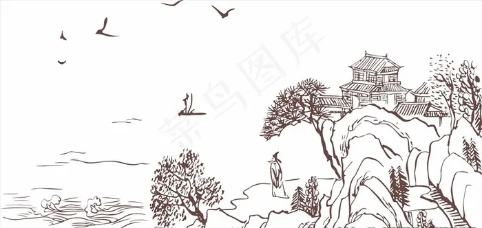 山水画 人物 观沧海图片cdr矢量模版下载