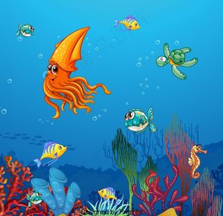 手绘海底世界图片