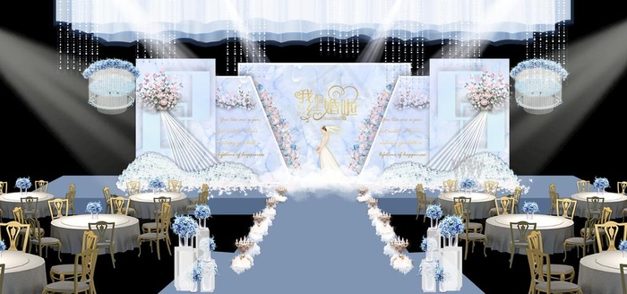 蓝色系婚礼设计背景图片psd模版下载