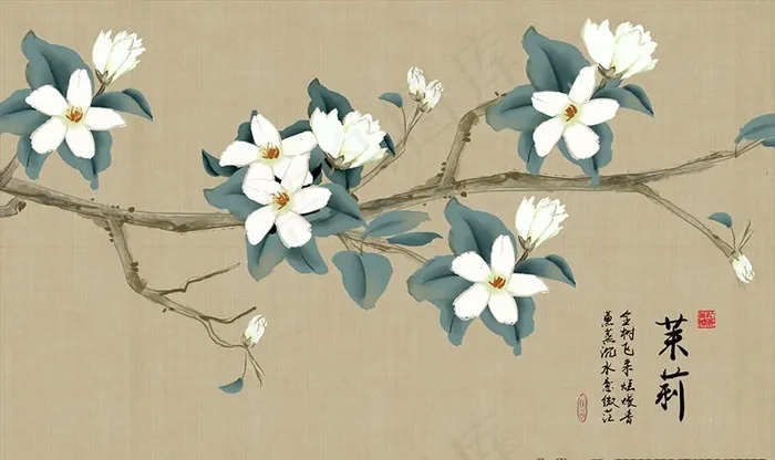 茉莉花背景墙图片(9071X5669(DPI:72))psd模版下载