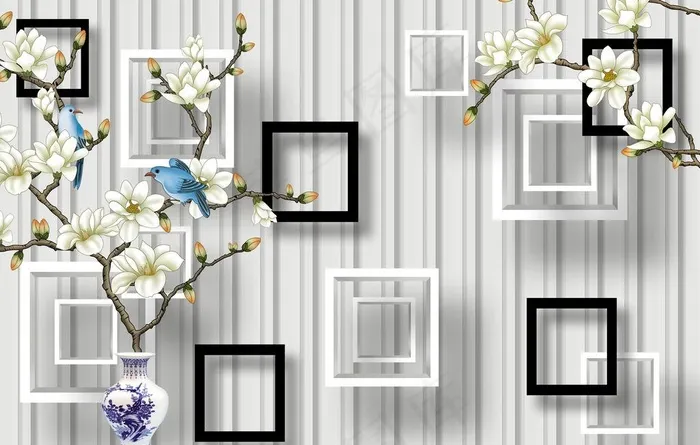兰花花瓶插花电视背景墙图片(8504X5669(DPI:72))psd模版下载