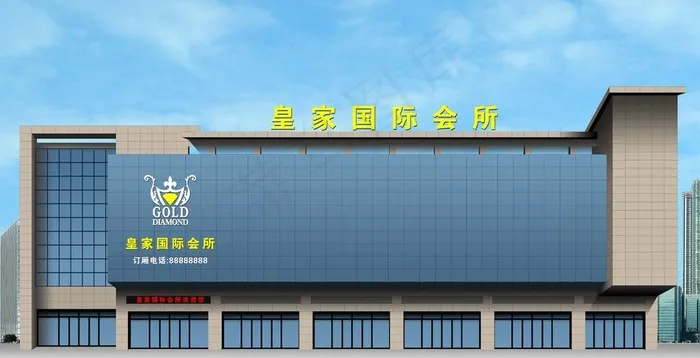 酒店大楼外立面效果图图片(10894X5906(DPI:300))psd模版下载