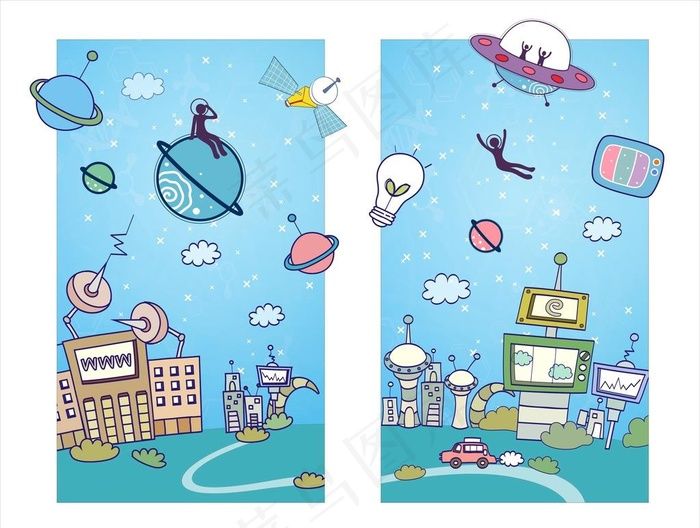 卡通科技背景板图片cdr矢量模版下载