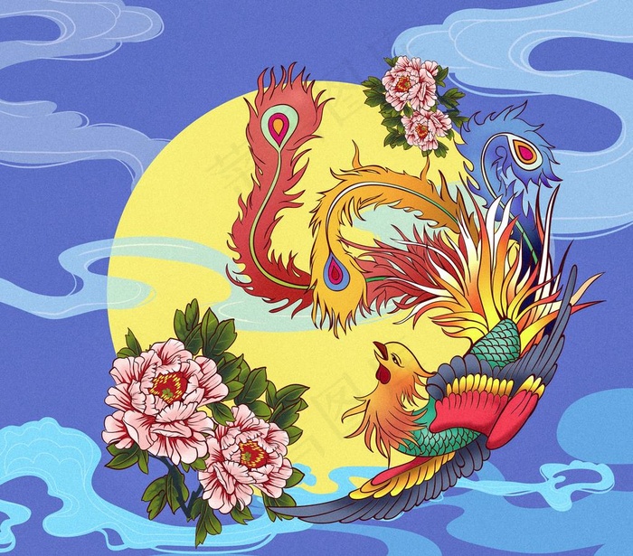 国潮凤凰插画图片