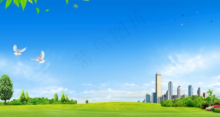 蓝天草地背景图片