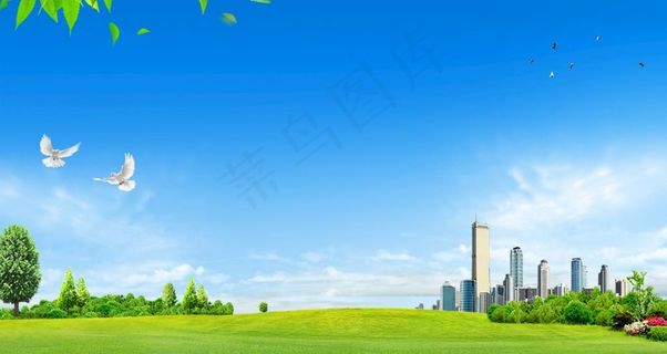 蓝天草地背景图片