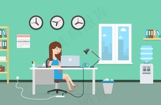 企业商务办公室工作中的美女矢量图片