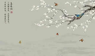 新中式鸟鸣涧花鸟背景墙图片