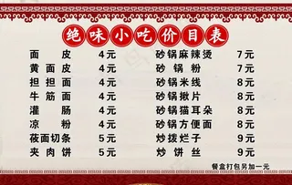 绝味面皮小吃价目表图片