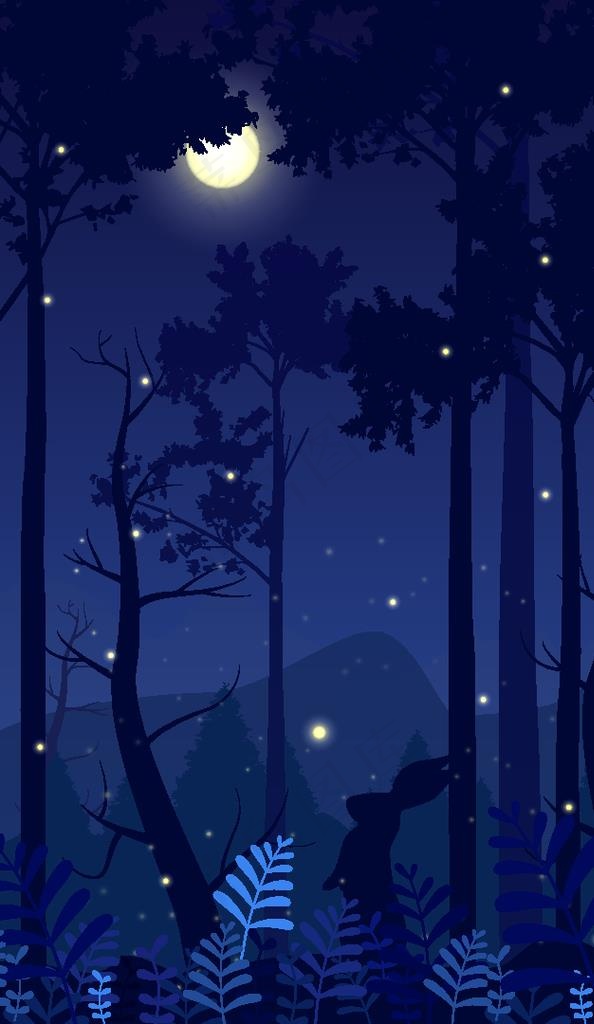 手绘梦幻夜景星空插画矢量元素图片