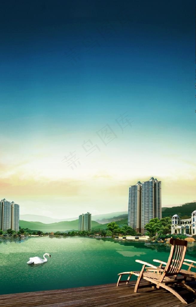 湖畔风景PSD分层素材图片