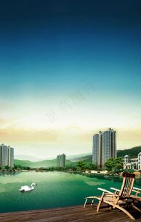 湖畔风景PSD分层素材图片