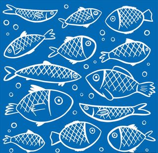 手绘简笔蓝底白色鱼背景图片